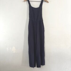 NEW Stark X Crop Overalls Cotton Gauze‎ Crinkle Raw Hem Coastal Beachy Women XS